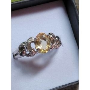 Citrine and Diamond Sterling Silver Ring sz7